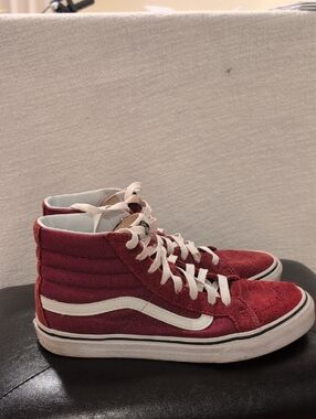Vans Burgundy Suede High Top Sneakers with White Stripe